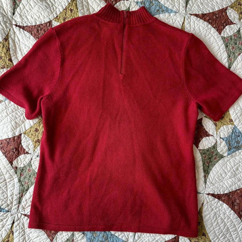 Vintage 90s Koret red short sleeve mock turtleneck with red sequins - Picture 3 of 4